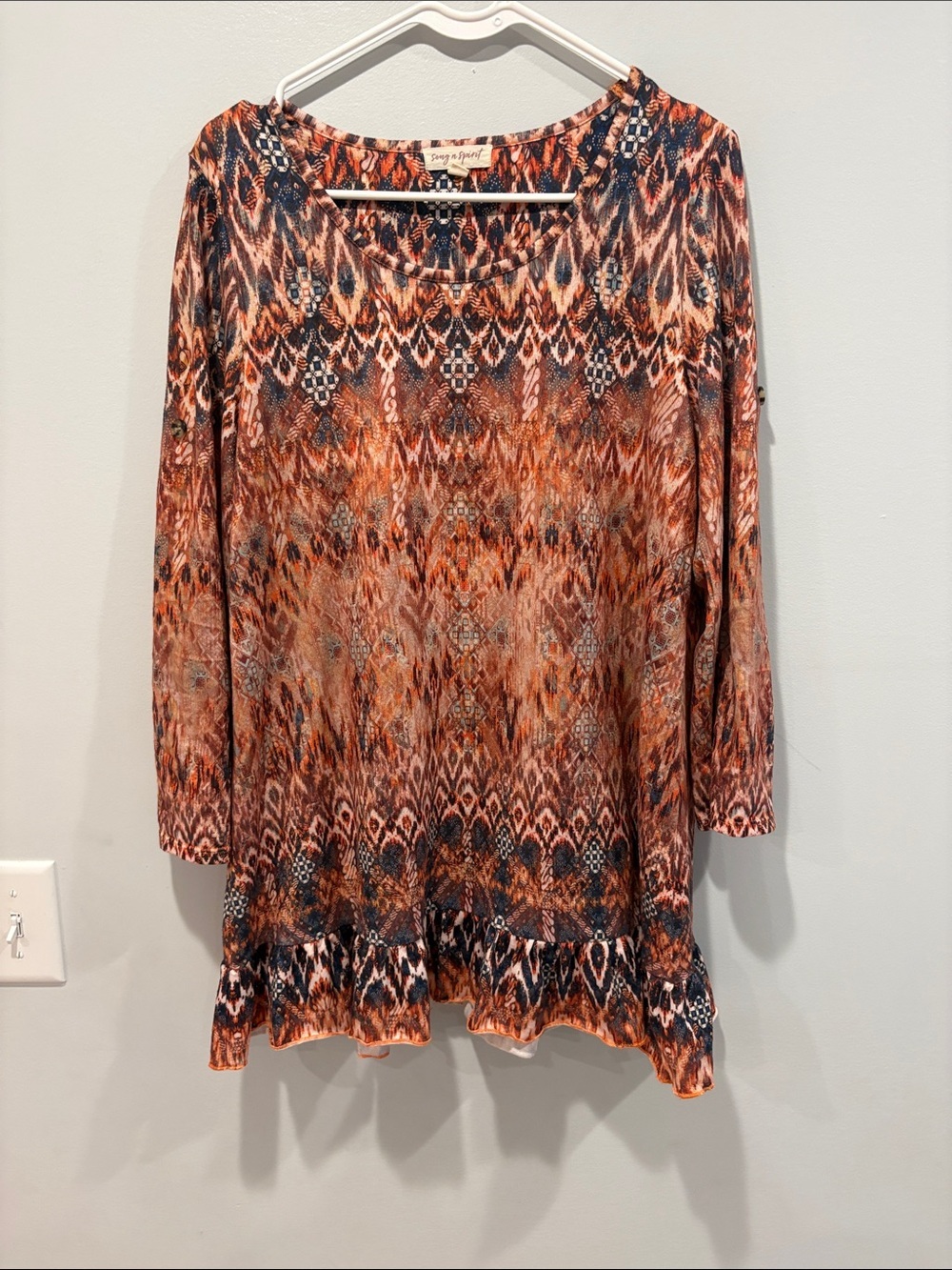 Textured Orange Ikat Scoop-Neck Tunic by Song n Spirit ptp 19 boho - Picture 3 of 8